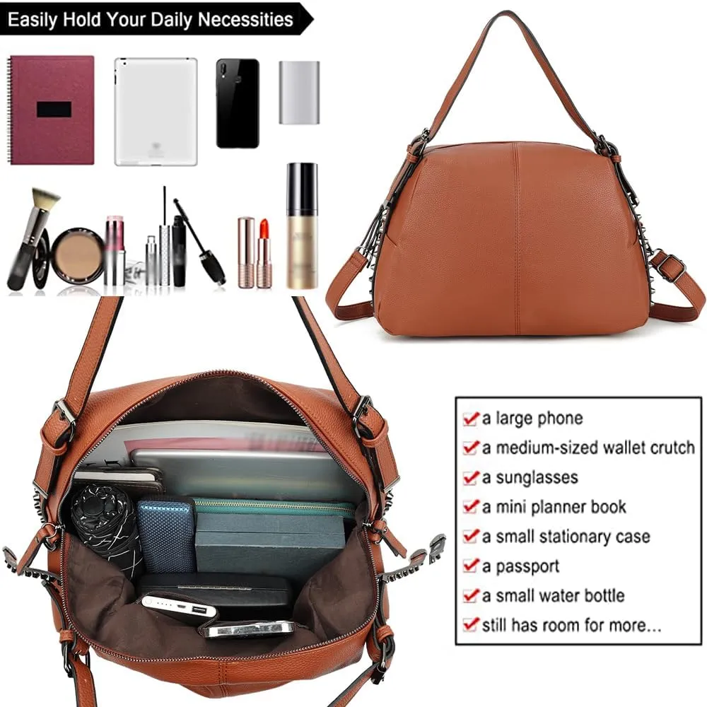ZiMing Womens Handbags Tote Bag Vegan Leather Satchel Handbag Ladies Shoulder Bag Crossbody Bag Vintage Rivet Totes Purse